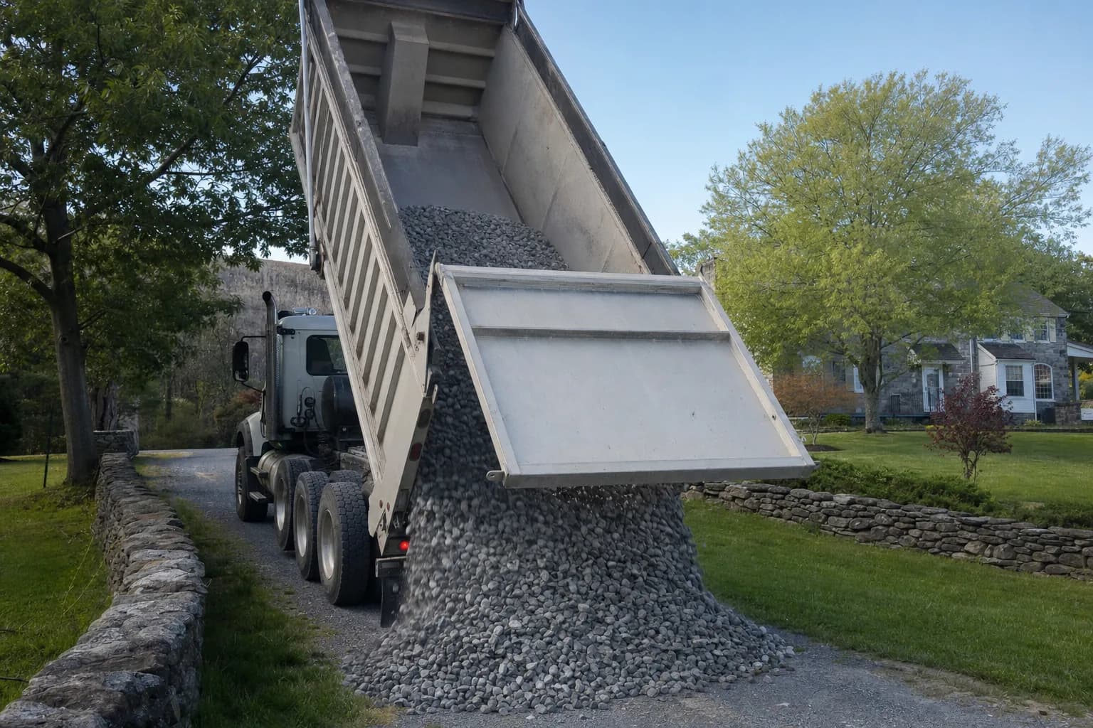 Freshly laid gravel driveway at a residential property